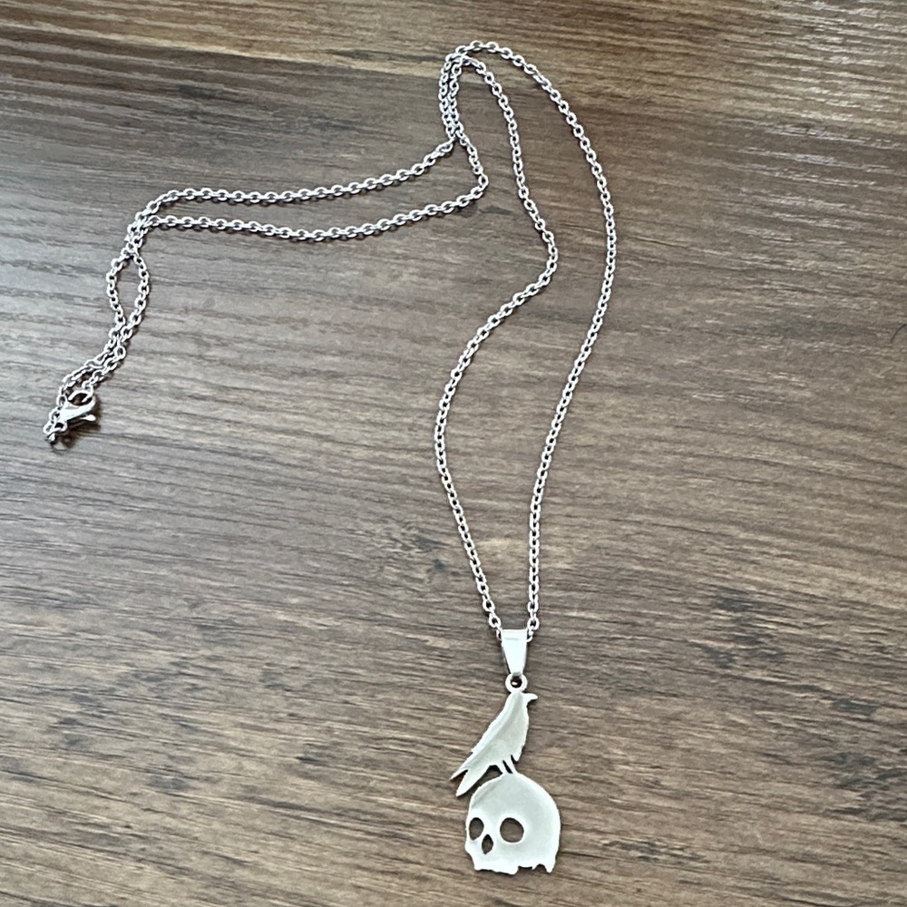Edgar Allan Poe Raven and Skull Pendant Necklace